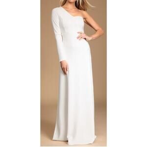 LULU'S M Vows of Romance White One-Shoulder Maxi Wedding Bridal Dress NEW B42